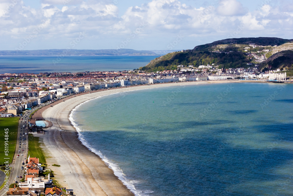 View of the seaside town of Llandudno including the promenade, North Shore & Great Orme, North Wales