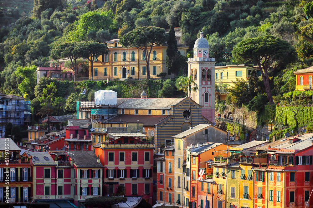 Naklejka premium Architecture of the beautiful small village of Portofino in Liguria, Italy, Europe 