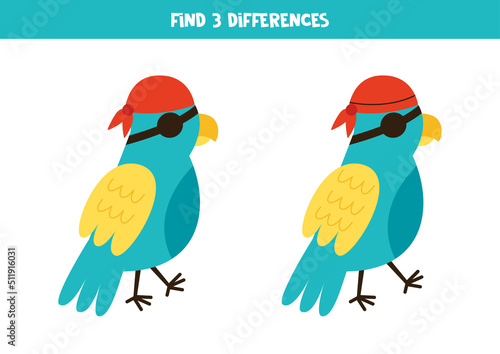 Find three differences between two pirate parrots.