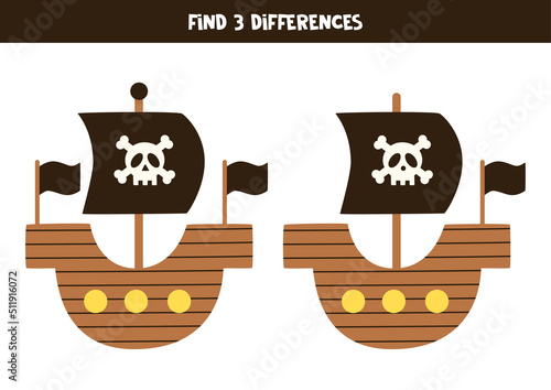 Find three differences between two pirate ships.