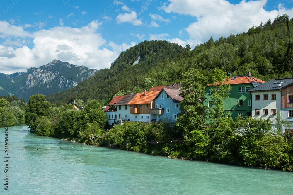 Fototapeta premium Scenic view of Fussen and mountains Alps.