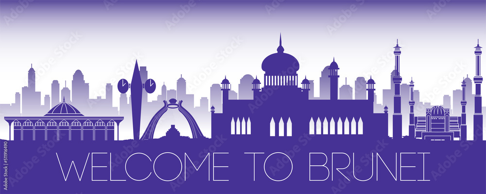 Brunei famous landmark silhouette style with text inside,vector illustration