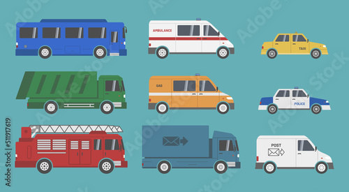 city servise car set vector flat illustration
