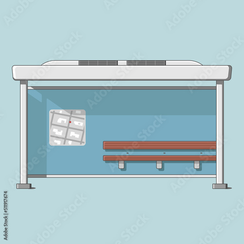 Modern design bus stop with solar panels on the roof