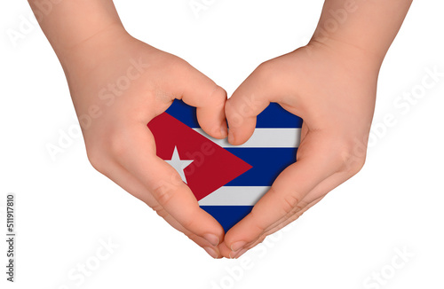 Kid's hands in heart- form. National peace concept on white background. Cuba