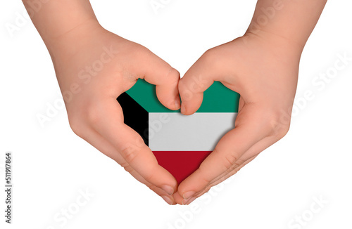 Kid's hands in heart- form. National peace concept on white background. Kuwait