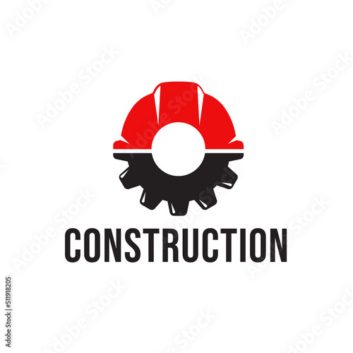 Red Construction Helmet with Gear icon vector simple design