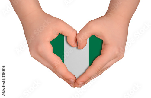 Kid s hands in heart- form. National peace concept on white background. Nigeria
