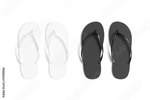 Blank black and white beach slippers mockup, top view photo