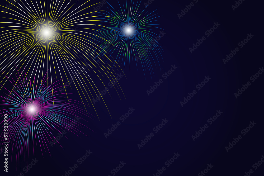 Obraz premium Firework vector illustration. Independence Day. Bright explosions. Festive sparks and explosions. Light effect. Element for yor design. Vector graphics. Sunburst collection. Bursting golden rays