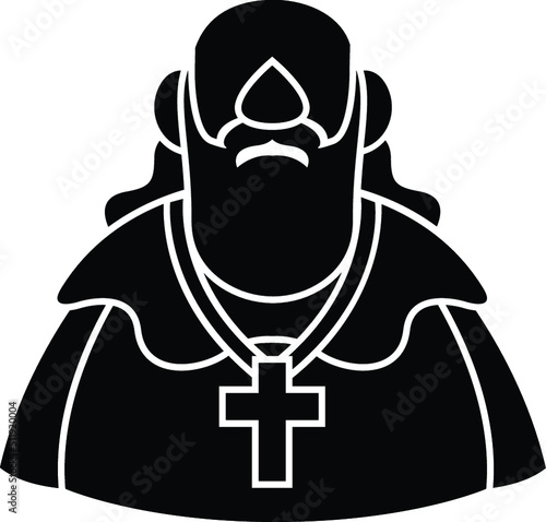 Black and White Cartoon Illustration Vector of a Priest Archbishop Clergyman in Robes with a Cross