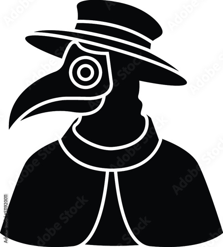 Black and White Cartoon Illustration Vector of a Plague Doctor in a Venetian Mask Hat and Robes