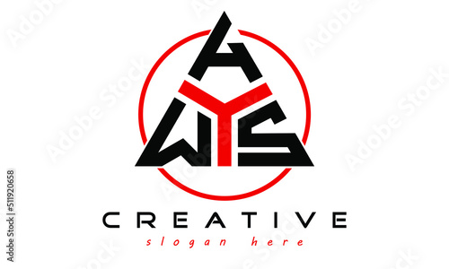 WHS three letter creative triangle shape in circle logo design vector template. typography logo | Letter mark logo | initial logo | wordmark logo | minimalist logo | gaming logo | emblem logo