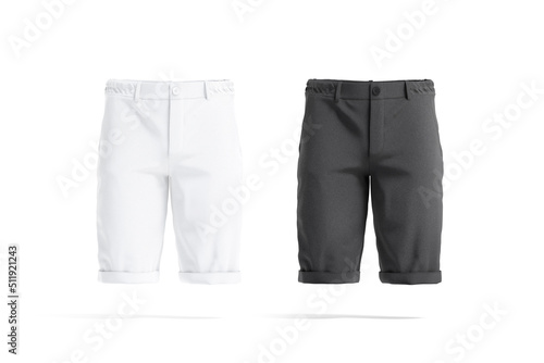 Blank black and white men shorts mockup, front view