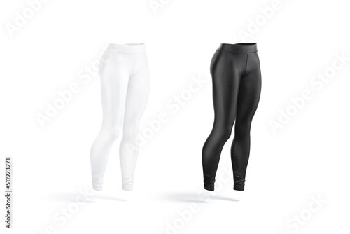 Blank black and white women sport leggings mock up, isolated