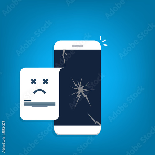 Broken smartphone with sad smile. Broken phone service, recovery and repair