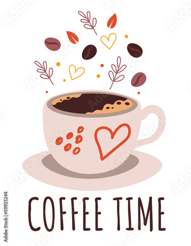 Coffee time good morning logo emblem concept. Vector flat graphic design element illustration