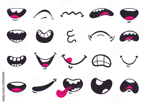 Cartoon doodle mouth with different emotions isolated set. Vector flat graphic design element illustration
