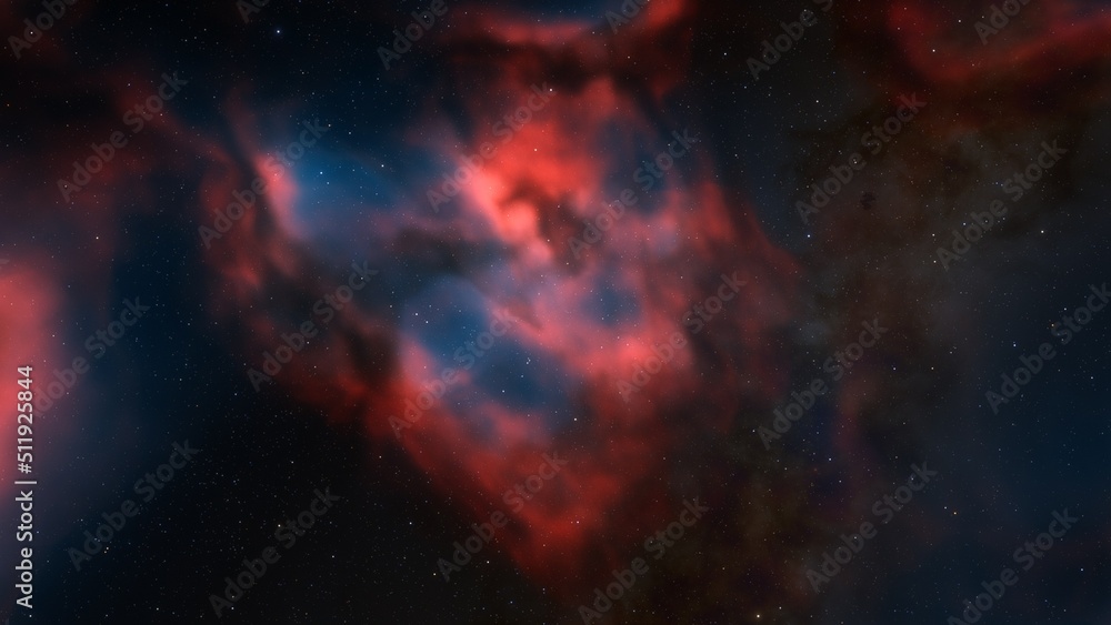 Fototapeta premium red-violet nebula in outer space, horsehead nebula, unusual colorful nebula in a distant galaxy, red nebula 3d render 