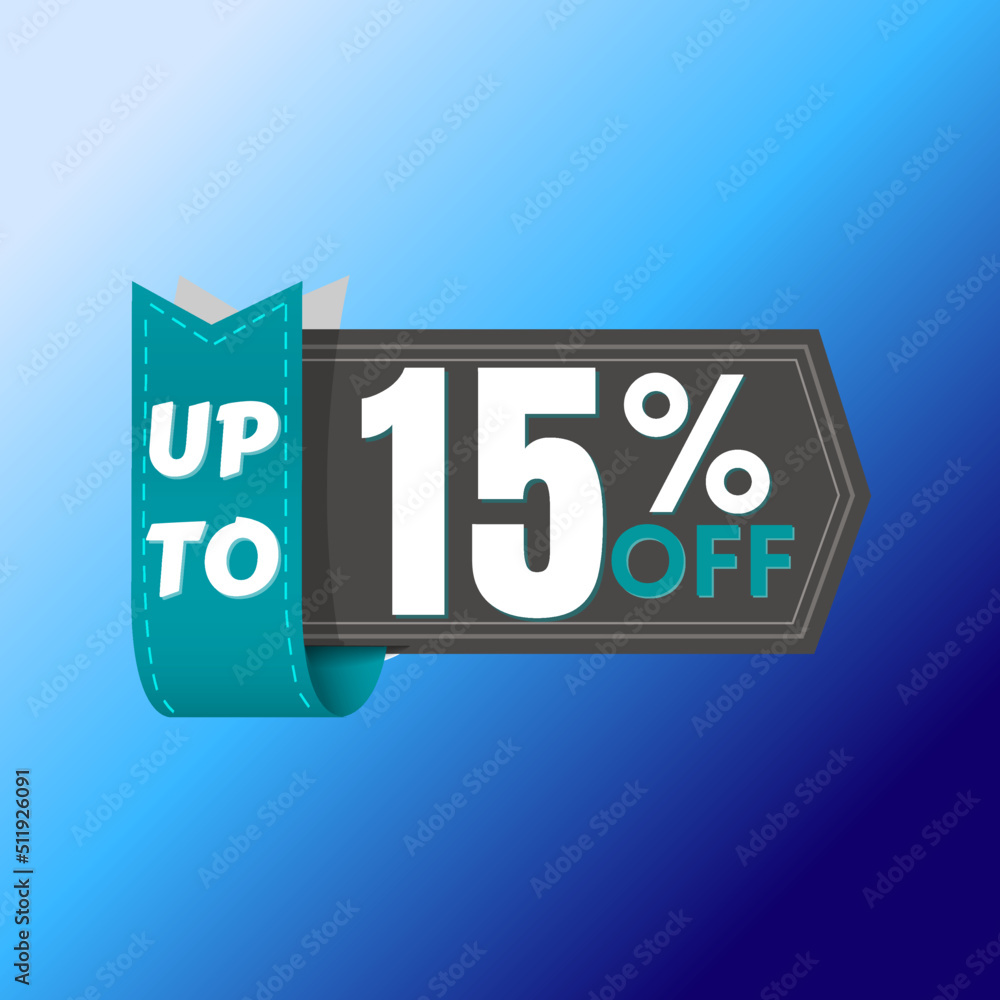 15% percent off, with online discount label design, UP to, icon in black and cyan flag and blue background, Big sale 15% percent off, with online discount label design, UP to, icon in black and cyan flag and blue background, Big sale