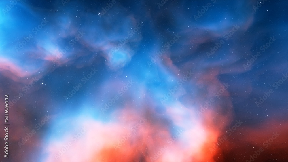 Fototapeta premium red-violet nebula in outer space, horsehead nebula, unusual colorful nebula in a distant galaxy, red nebula 3d render 