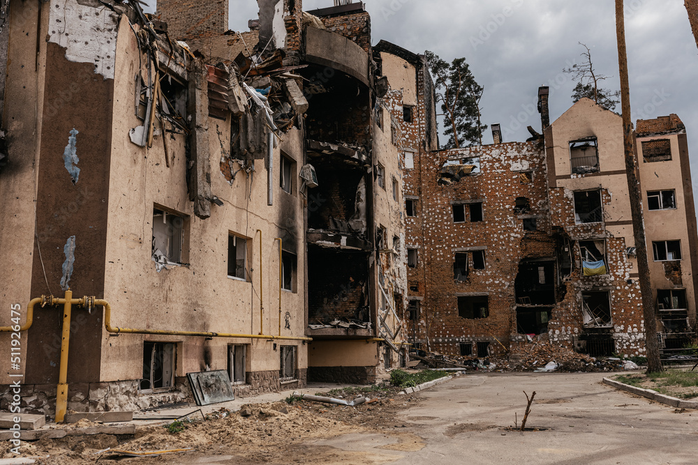 Houses and buildings destroyed in Ukraine due to the war