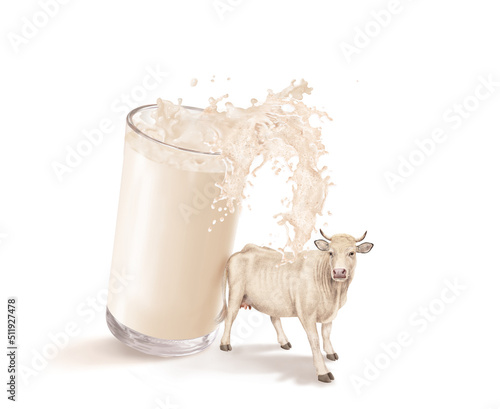 Fotografie lait, vache à lait, en verre, boire, verser, full, débordé, blanc, aliment, sain