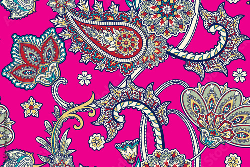 Seamless pattern with paisley and flowers