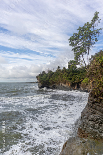 Beaches and cliffs in the Colombian Pacific Ocean. Tourism and relaxation in Valle del Cauca, Colombia.
