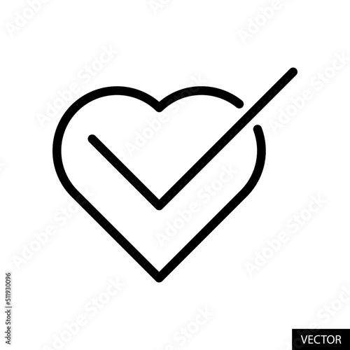 Good health, Heart check mark, Heart tick vector icon in line style design for website design, app, UI, isolated on white background. Editable stroke. Vector illustration.