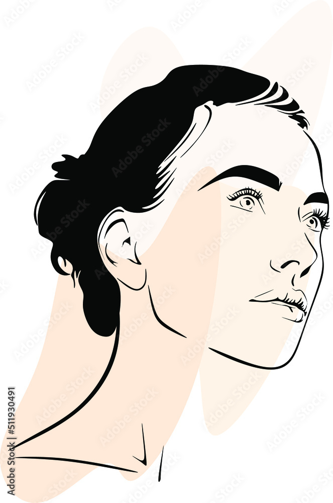 Vector drawing, graphic portrait of a beautiful girl. Facial