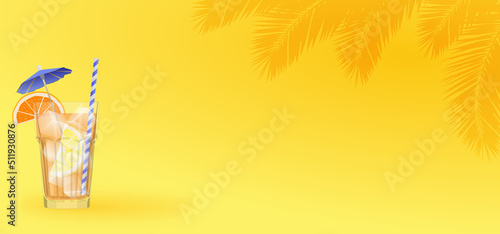 Summer background with image of cocktail on yellow background