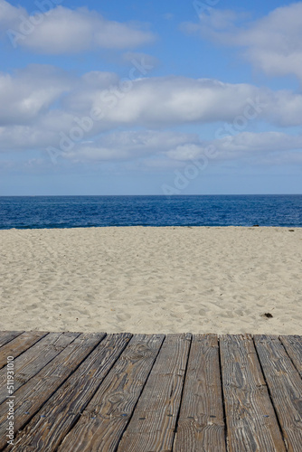 from boardwalk to beach to ocean then clouds