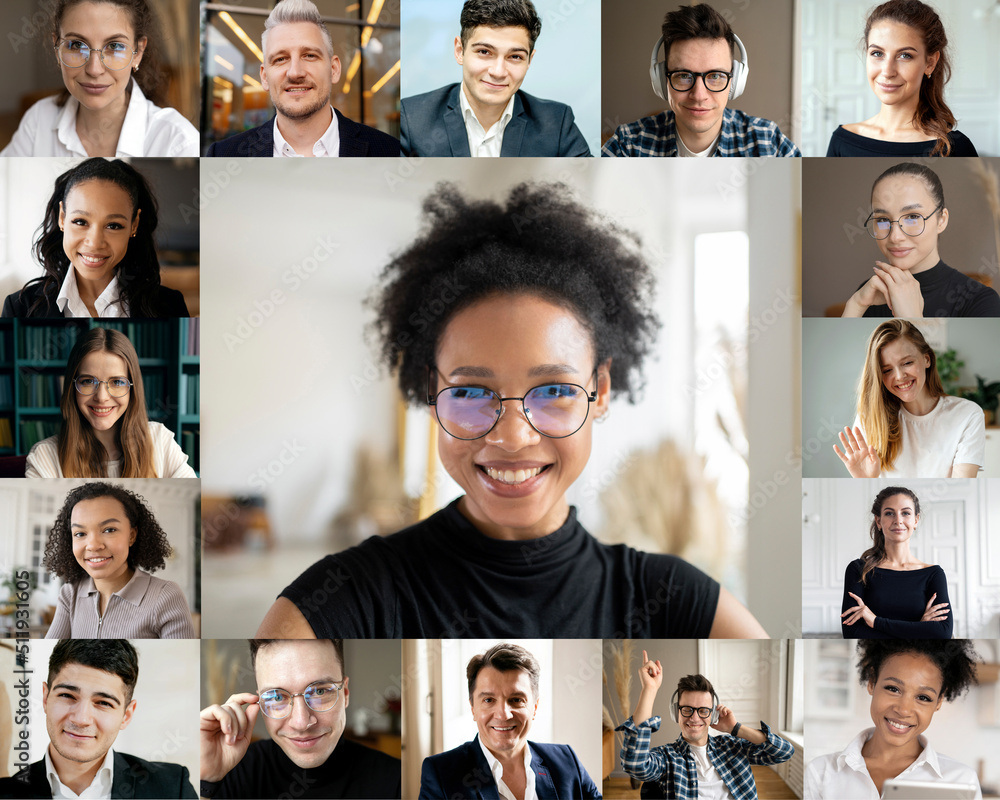 © muse studio - A video call screen for colleagues at an online conference for communication. A lot of people chat