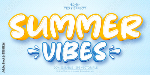 Cartoon text effect, editable summer vibes text and comic text style