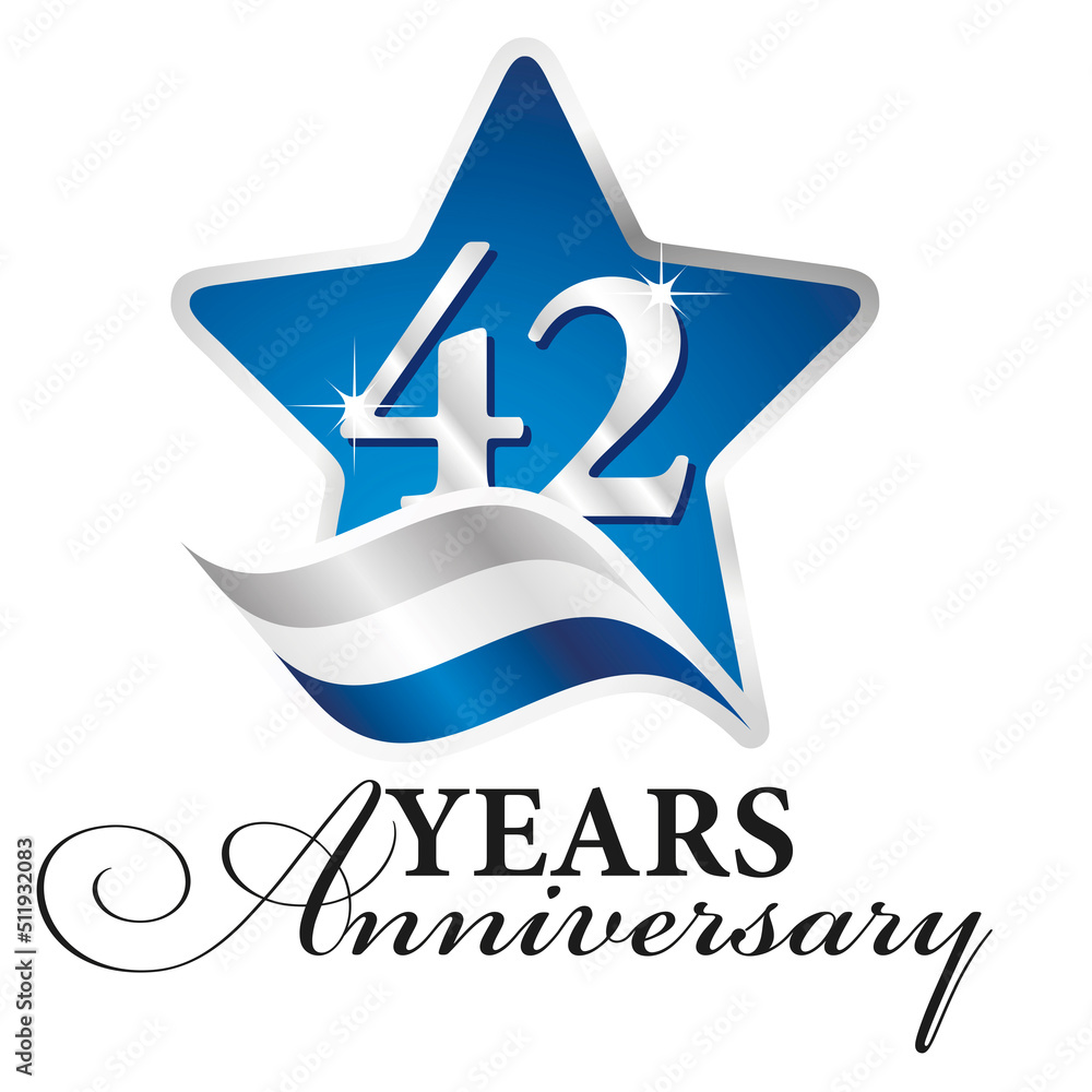 Obraz premium 42 years anniversary isolated blue star silver white blue flag ribbon logo icon