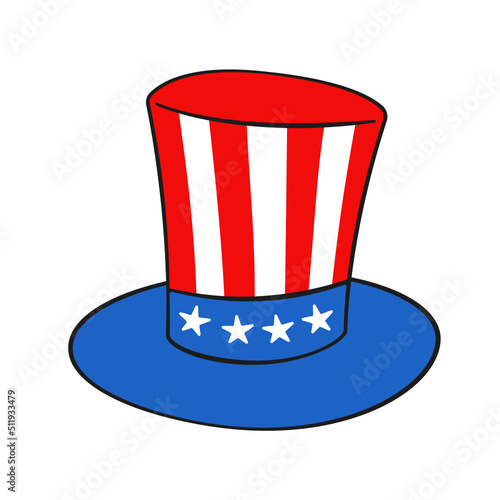 Top hat in colors of the USA flag. 4th of July. Independence Day. Vector illustration. Isolated on white background