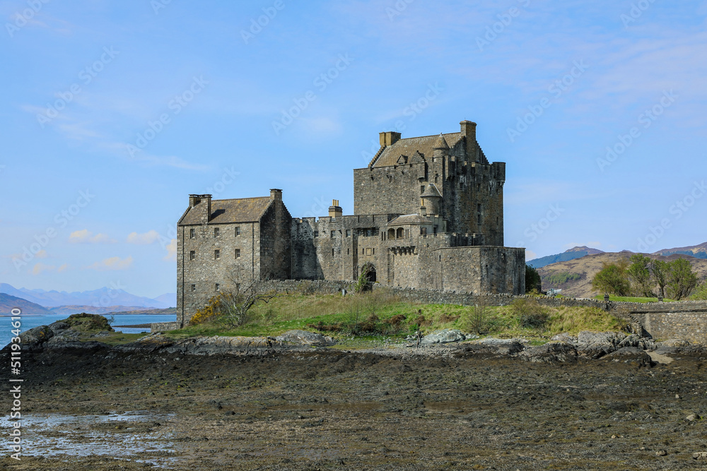 Eilean Donan Castle at low tide on the Isle of Skye