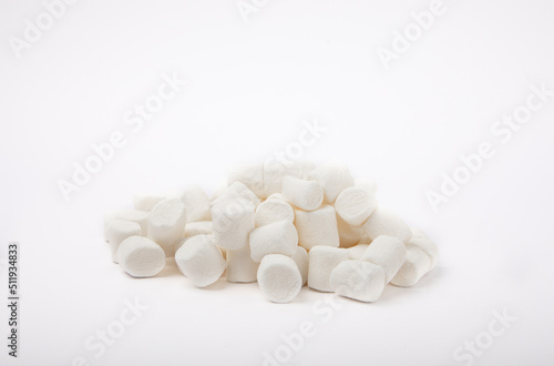 Delicious white marshmallow isolated on white background. Sweets