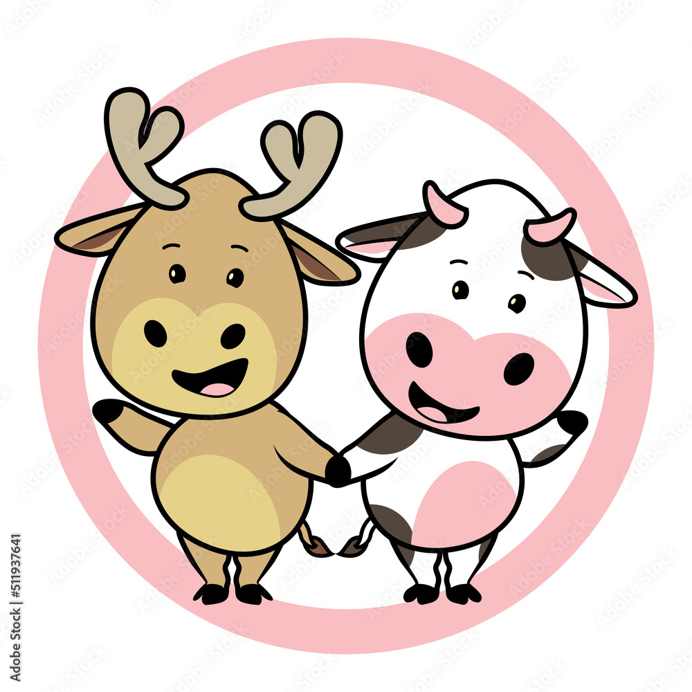 cute cow and deer mascot vector illustration cute cow and deer mascot vector illustration
