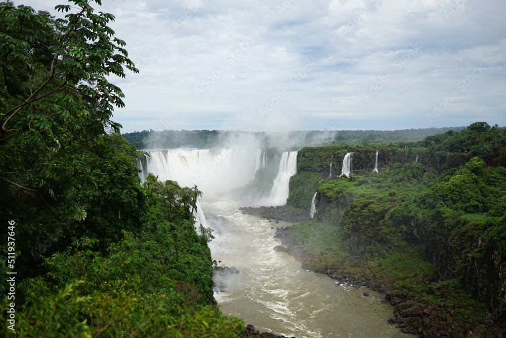 The photo shows a beautiful view of the Iguazu Falls, which are located on the border between Brazil and Argentina. The photo shows a beautiful view of the Iguazu Falls, which are located on the border between Brazil and Argentina.