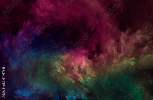 Abstract fractal background with cosmic glow. Cosmic clouds in rainbow colors. Horizontal banner. Used for design and creativity, for screensavers.