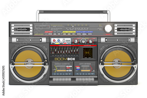 Retro boombox ghetto blaster , radio and audio tape recorder isolated on white.