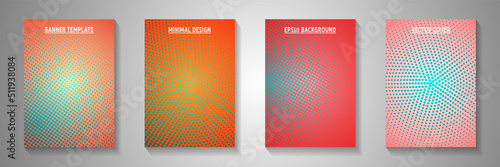 Decorative point perforated halftone cover page templates vector kit. Business booklet faded
