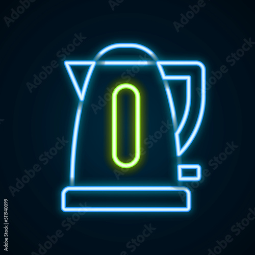 Glowing neon line Electric kettle icon isolated on black background. Teapot icon. Colorful outline concept. Vector