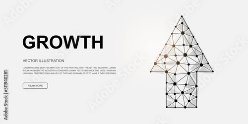 Up arrow 3d low poly symbol for landing page template. Growth design illustration. Polygonal Business goal illustration for homepage design, adv page