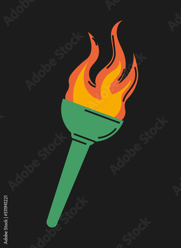 Fire torch icon. Vector isolated burning flame torches. Symbols of relay race, victory in competition, champion or winner of championship or marathon