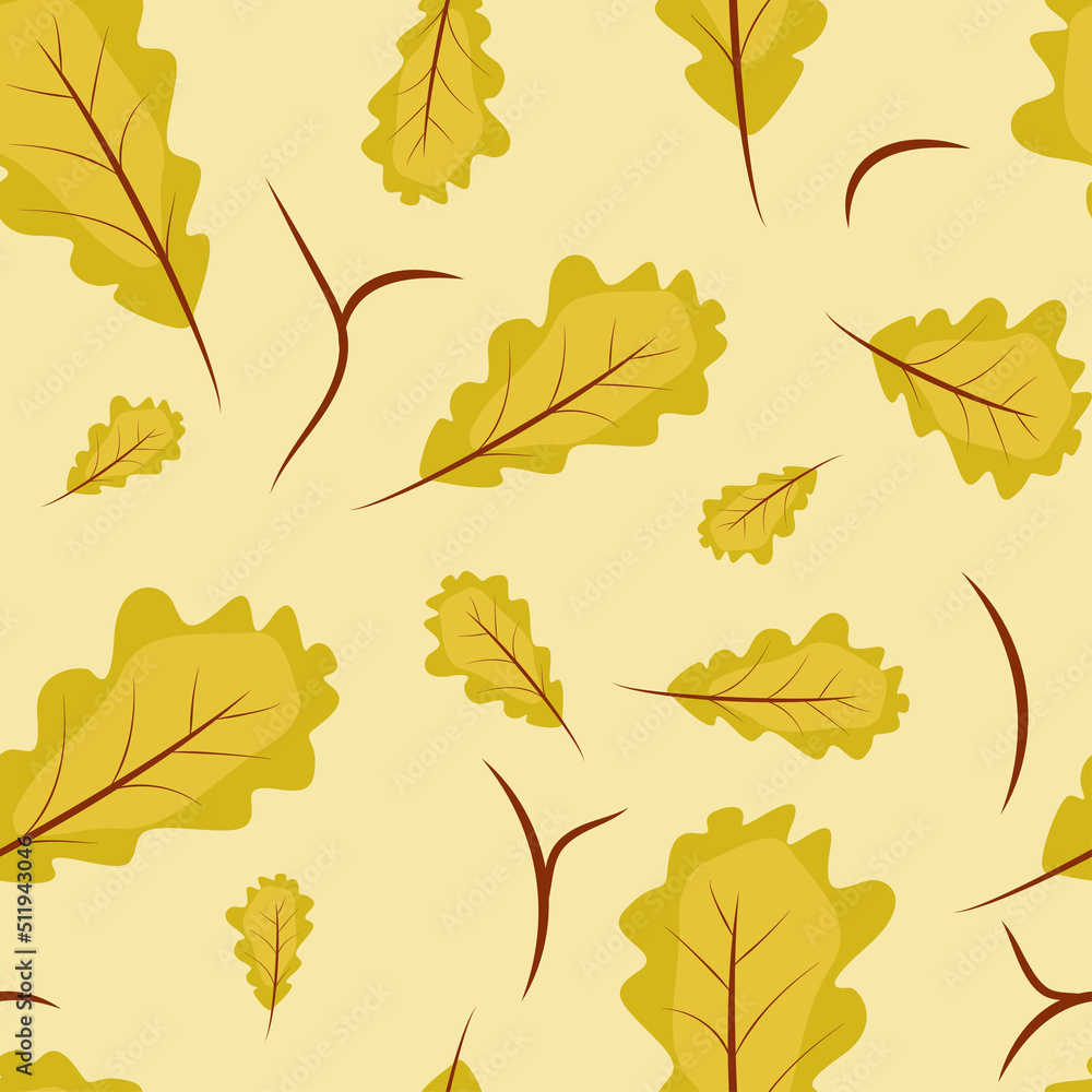 Fototapeta premium hello september autumn pattern vector background oak leaves, mushrooms