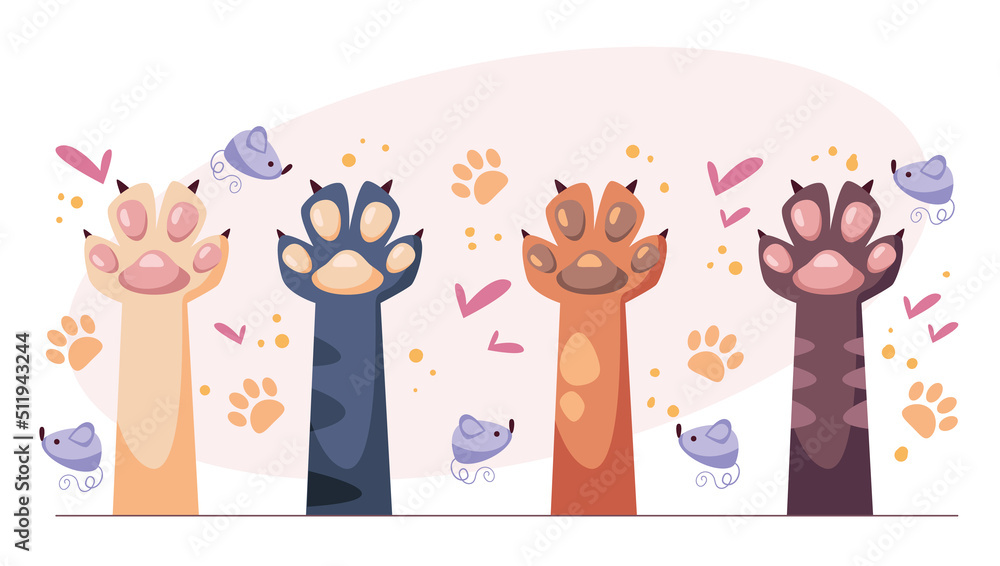 Cats paw isolated set collection concept. Vector flat cartoon graphic design illustration Cats paw isolated set collection concept. Vector flat cartoon graphic design illustration
