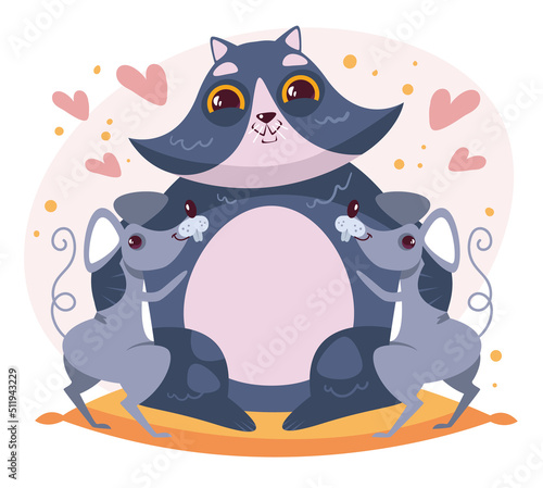 Cat and mouse characters best friends composition. Vector flat cartoon graphic design illustration
